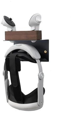 NIRVASH Premium Aluminum & Walnut VR Headset Wall Mount – Stylish Organizer with Cable Management for Meta/Oculus Quest 2/Quest/Rift/Rift S