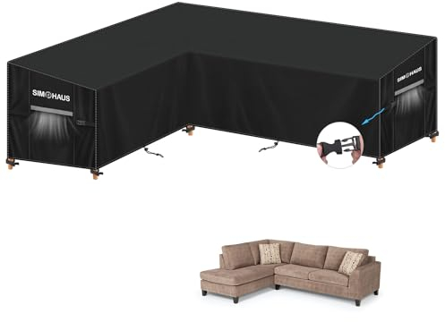 SIMPHAUS Schutzhülle für Loungemöbel L Form,Ecksofa Abdeckplane Loungemöbel L Form Abdeckung Ecksofa Outdoor Gartenmöbel Abdeckung Wasserdicht Winddicht Anti UV 420D Oxford Gewebe 180x240x90x80/60cm