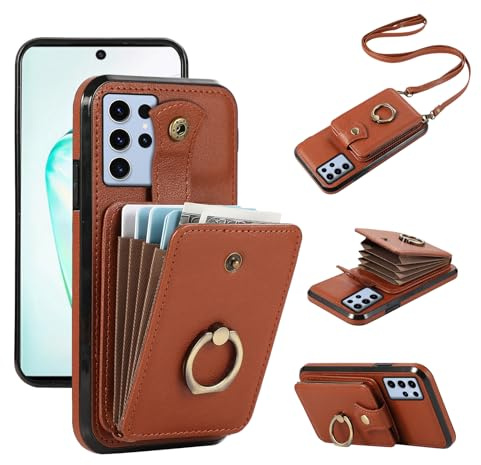 Asuwish Handyhülle für Samsung Galaxy Note 10 Plus Hülle mit Band Handykette,Ring Ständer Kartenfach Geldbörse Klapphülle Note10+5G Note10+ 10+ 10Plus Handy Hüllen Schutzhülle Damen Phone Case Braun