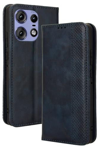 XINNI Carcasa para Motorola Edge 50 Pro Funda, PU/TPU Retro Cuero Magnético Estuche Flip Protector Caso, Azul