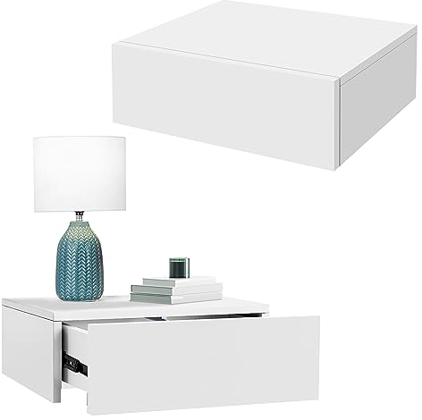 ML-Design 2er Set Nachttisch hängend mit 1 Schublade, Weiß matt, 46x30x15 cm, Holz, grifflos, Schwebender Nachtschrank, Wandmontage, Nachtkommode Wandregal Wandschrank Nachtkonsole Wandboard Regal