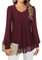 Gemulate Ladies Evening Tops for Women UK Long Sleeve Red Crew Neck Blouse Tunic Tops Loose Fit Flowy Chiffon Top Double Layer Ladies T Shirts - Wine Red, XXL