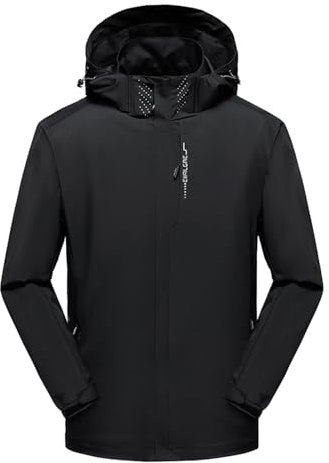 Ynport Crefreak Veste Imperméable en Plein Air Pour Hommes Manteau de Pluie Léger Veste de Marche Coupe-vent Veste de Montagne à Capuche, Parfaite pour un Usage Quotidien et en Plein Air,Noir,S