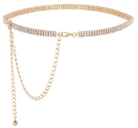 PiercingJak Cintura da donna con strass brillanti, regolabile per abiti jeans bikini, gioiello regalo per figlia mamma, Oro rosa, Taglia unica
