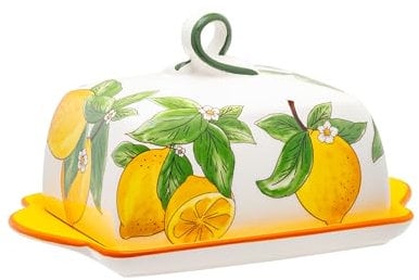 NOBLECRAFT Beurrier en Céramique - Motif coloré Boite a Beurre pour Frigo avec Poignée du Couvercle - Grande Cloche a Beurre Lavable au Lave-Vaisselle Pour la Cuisine et le Stockage