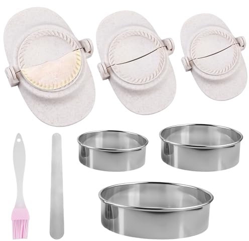 Dumpling Maker, 8 Stück Ravioli Former Set, Teigtaschenformer, Empanadas-Pressformen-Set mit Rundem Dough Cutter, Ravioli Maker, Gyoza Maker 3 Größen ravioli ausstecher 7 cm/8 cm/11 cm, Beige