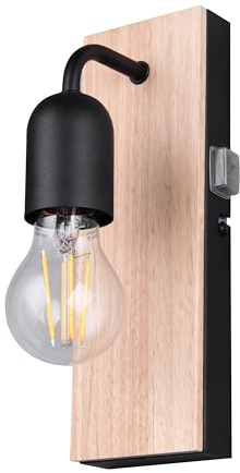 Trio Leuchten Badezimmer Wandleuchte Arturo 284470132, Metall Schwarz matt, Holz naturbelassen, exkl. 1x E27, Holzfarbig