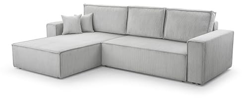FurniShop24 Ecksofa mit Schlaffunktion und Bettkasten - Eckcouch L-förmige zum Wohnzimmer, Klappsofa - Schlafcouch Minimalistisches Design, Schlafsofa Mango L: Hellgrau, Ecksofa Links