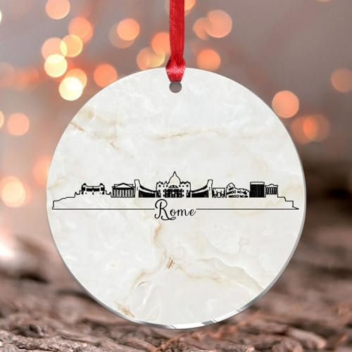 Weihnachtsschmuck 2024 Italien Rom Acryl Hängende Ornamente Reise Abenteuer Skyline Landschaft Weihnachtskugel Bunte Stadt Skyline Andenken Sammlerstück Geschenk Baumschmuck Strumpf Namensschild