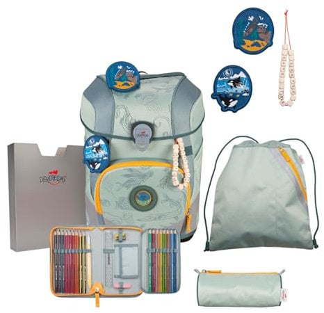 DerDieDas ErgoFlex Tiny Exklusiv Eco Schulranzenset 5-teilig Grey Planet