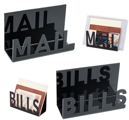Briefständer, Schreibtischorganizer Acryl, Briefhalter Schwarz, Briefkorb für Desktop, Organizer Schreibtisch für Letter, Mail, Zeitungs, Prospekt und Dokumente, Brief Organizer, 2 Stück