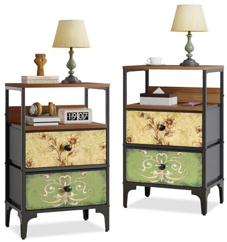 LYNCOHOME Kommode Nachttisch 2pcs Schmal Schrank mit Schubladen aus Stoff, Sideboard mit Stoffschubladen, Schubladenschrank für Küche Büro Flur Kinderzimmer