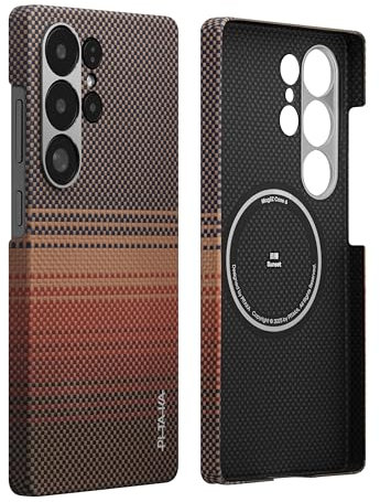 pitaka Hülle für Samsung Galaxy S25 Ultra Ultradünne Handyhülle aus Aramidfaser Magnetische Schutzhülle Taktile Gewebte Hülle mit Angenehmem Griff und Fusion Weaving Sonnenuntergang