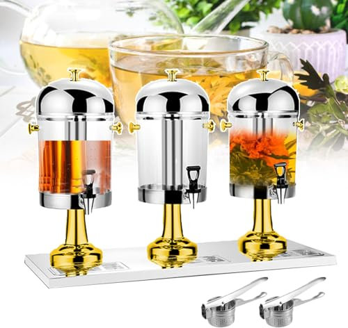 forplubossmmp Commercial Cold Beverage Dispenser | Chillers & Water Fountains | Stainless Steel Juice Machine | Self-Service Flower Tea Dispenser for Soy Milk, Coffee (with 2 Mini Juicer),gold