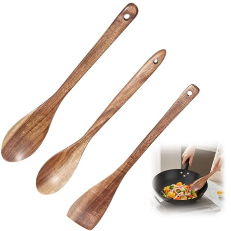 3 Stück Holzlöffel Holzkochlöffel Dauerhaft Holz Kochlöffel Holzlöffel Groß Pfannenwender Holz Spülmaschinenfest Kochlöffel, Geeignet Zum Mischen und Kochen in Der Küche