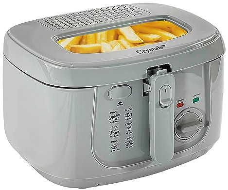 Crystals Electric Deep Fat Fryer 2.5 Litre - Mini Chips Appliance with Adjustable Temperature, Mesh Basket & Safety Handle (Grey)