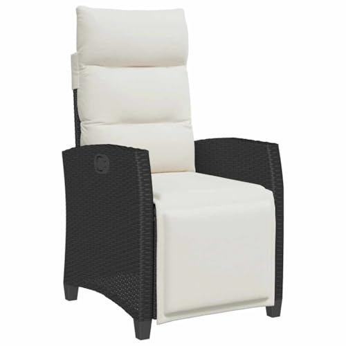 vidaXL Gartensessel mit Beistelltisch Verstellbar Schwarz Poly Rattan, Garten Liegestuhl, Outdoor Stuhl, Sessel, Gartensessel, Stuhl, Gartenstuhl