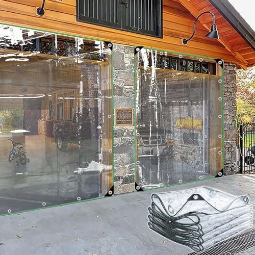 Transparente draußen wasserdichte Vorhänge, Robuste PVC-Plane, transparente Planenvorhänge for den Außenbereich mit Ösen, transparente Seitenteile for Pergola-Pavillons, Carports, Terrassenveranden(2x