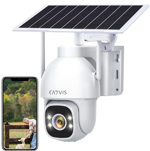 CAYVIS 2K 4G Camera Surveillance Exterieur sans Fil avec Carte Sim, Batterie 16000mAh Panneau Solaire 8W NO WiFi, 24/7 Enregistrement AOV, 2K PTZ Camera Solaire, Vision Nocturne 30 Mètres,IP66