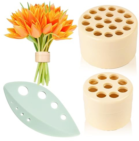 Leeneen 2PCS Spiral Ikebana Stem Holder,Hanataba Flower Arranger Twist,DIY Bouquet Twister for Flowers Stems of Various Sizes wiht Herb Stripper(Small&Large) (yellow)
