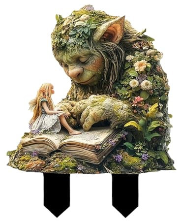 LUMOOM Gartendeko Troll Figur, Garten-Dekostecker Märchenhafter Troll, dekorative Skulpturen für Garten und Terrasse, Lustige Gartenfigure Baumstecker, wetterfeste Gartenornamente (B)