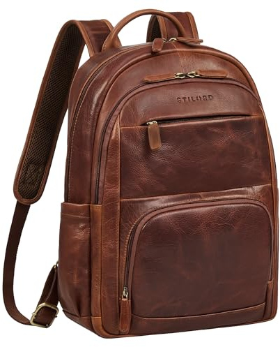 STILORD 'Ramiro' Business Rucksack Herren Leder Arbeitsrucksack Robust mit vielen Fächern - Großer Echtleder Laptoprucksack 15.6-16 Zoll Backpack mit Trolley Halterung