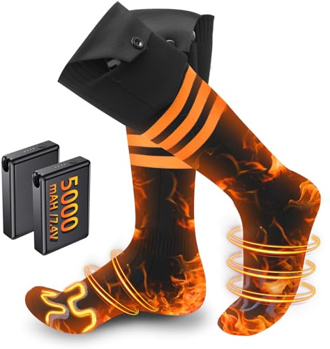 Heated Socks for Men Women with 5000mAh/7.4V Large Battery 3 Adjustable Heating Level, Upgraded 2025 Electric Rechargeable Heated Socks，Winter Warm Socks for Outdoor Camping Skiing Fishing