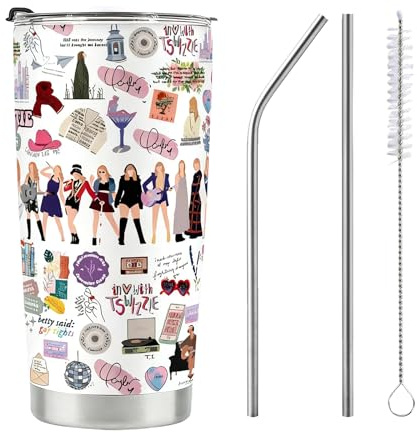 Komergave Musikliebhaber-Edelstahlbecher, Trinkbecher Mit Deckel Und Strohhalm, Becher für Musik Fans Kaffeetasse, Geburtstags- und Weihnachtsgeschenke für Frauen, Freunde, Reisebecher