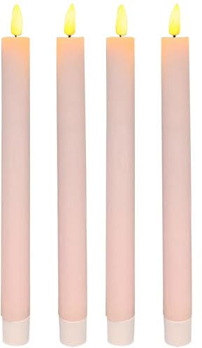 matches21 HOME & HOBBY LED Stabkerzen Rosa im 4er Set, in Ø 2,2 x 22 cm gerade - Echtwachskerze mit Timerfunktion