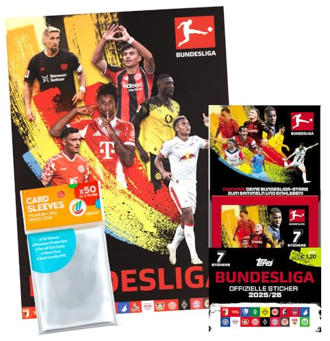 Bundle mit Topps Bundesliga Sammelsticker 2025/2026-1 Display (50 Tüten) + 1 Starter + exklusive collect-it Hüllen