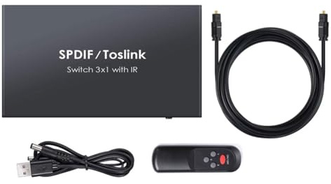 Rastapulz Optical Switcher Spdif Toslink Optischer Digitaler Audio-Splitter Ausgang mit IR-Fernbedienung und Optischem Kabel