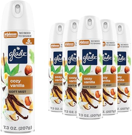 Glade Air Freshener Room Spray, Cozy Vanilla Scent, Odor Fighting to Deliver Long Lasting Freshness, 7.3 Oz, 6 Count