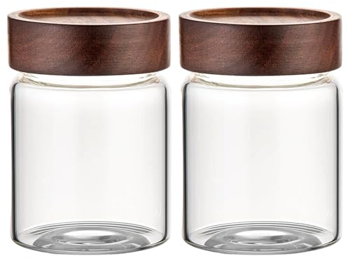 12-Unzen-Glasdosen mit Deckel, 2 transparente Glas-Kaffeekanister mit Holzdeckel, hitze- und kältebeständig, kleine Gläser für Tee, Zucker, kleiner mit Deckel