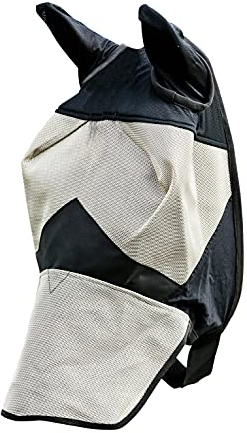 Horze Fliegenhaube für Pferde, Fliegenmaske mit Schutz für Nüstern und Ohren, UV Schutz, Braun, C