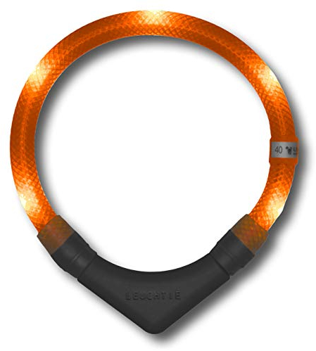 LEUCHTIE® Plus Leuchthalsband Hund batteriebetrieben, wasserdichtes LED Halsband, Hundehalsband Leuchtend mit 100 h Leuchtdauer, enorm hell, Sunset-orange Größe 52,5
