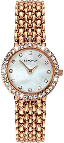 Sekonda Ladies' Rose Gold Plated Stone Set Bracelet Watch