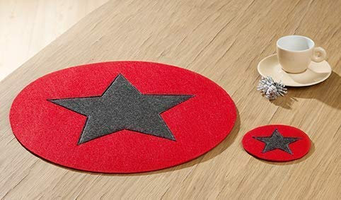 GILDE Filz runder Untersetzer Stern rot mit dunkelgrauem Stern D.10cm