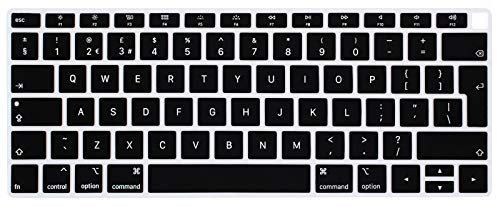 Se7enline Compatible with Macbook Air 13 inch Keyboard Cover 2018/2019 Soft Silicone Protector for MacBook Air 13-Inch with Touch ID with Retina Display Model A1932 UK Layout Protective Skin, Black