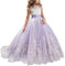 TTYAOVO Filles Sol Longueur Dentelle Princesse Mariage Robe Tulle Robe (Taille150) 10-11 Ans 406 Violet