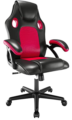 Play haha.Ergonomic high back seat with breathable mesh insert padded armrests tilt adjustment durable base lumbar support PU leather surface for gaming home or office use