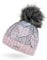 Neverless® Damen Strick-Mütze gefüttert Fleece-Innenfutter Fell-Bommel Kunstfell Winter-Mütze Bommelmütze Zopfmuster Mehrfarbig rosa-grau