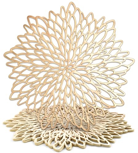 Decorative Vinyl Placemats, 10-Pack of Gold Leaf Design Table Mats for Parties, Dining, 36.5 cm Each