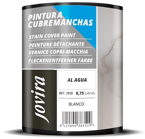 JOVIRA PINTURAS Cubremanchas de grasas, nicotina, humos, bolígrafo, café, etc. en paredes y techos. Pintura especial para cubrir definitivamente las manchas difíciles. Al agua (750 Mililitros) F-34