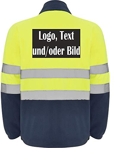 LOCO Personalisierte Arbeits Fleecejacke Hi-Viz mit zwei reflektierenden Bändern, elastischen Bündchen und Stoper im Saum L56 (XXXL, Gelb Fluoreszierend (Schwarz Patch))
