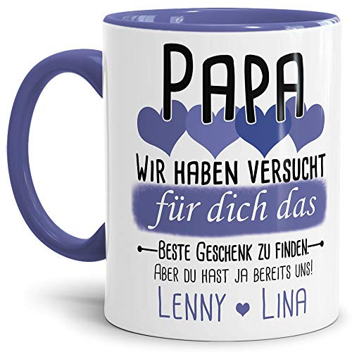 Tassendruck Geschenk Tasse mit Spruch PERSONALISIERT - Bestes Geschenk für Papa von Kindern - Kaffee-Tasse/Geschenkidee Geburtstag Vatertag/Vatertagsgeschenk - Innen & Henkel Cambridge Blau