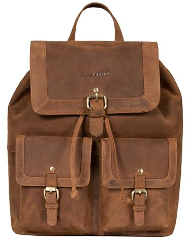 STILORD Nora Großer Lederrucksack Vintage Hochwertiger Daypack 13.3 Zoll Rucksack-Handtasche für Schule Office Uni Freizeit Büro Echtes Leder für Damen und Herren Farbe:tan - Dunkelbraun