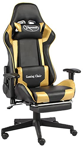 Tidyard Gaming-Stuhl mit ausziehbarere Fußstütze Armlehnenstuhl Computerstuhl mit verstellbare Rückenlehne höhenverstellbare Schreibtischstuhl Drehstuhl Racing Stuhl Chefsessel Golden PVC