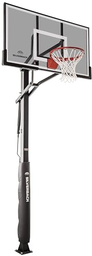 Silverback Ghost 60 Height Adjustable In-Ground Basketball Hoop with Tinted Tempered Glass Backboard, Pro-Style Breakaway Rim, Pole and Backboard Pad