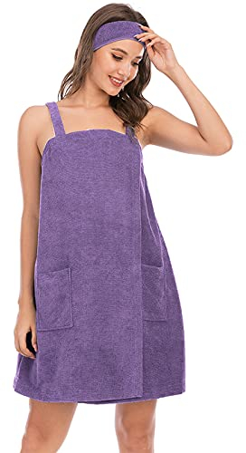 Jamron Donna Regolabile Abito Asciugamano da Bagno con Fascia per Capelli per Doccia Sauna Spa & Coperture da Spiaggia Viola S