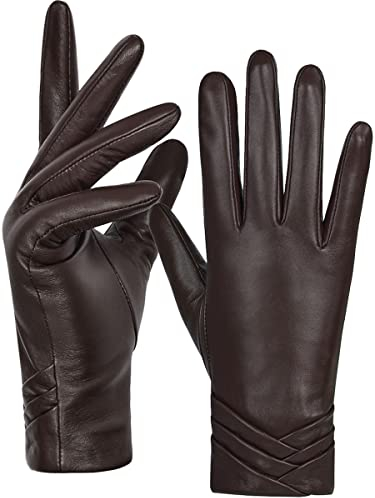GSG SINCE 1998 Echtes Lammfell Lederhandschuhe für Damen Warm Gefütterte Touchscreen Winterhandschuhe Dunkelbraun XL